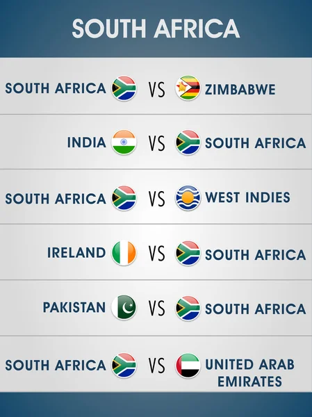 Cricket World Cup 2015 matches schedule. — Stock Vector