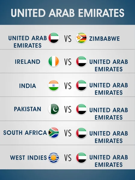 Coupe du monde de cricket 2015, calendrier des matchs des EAU . — Image vectorielle