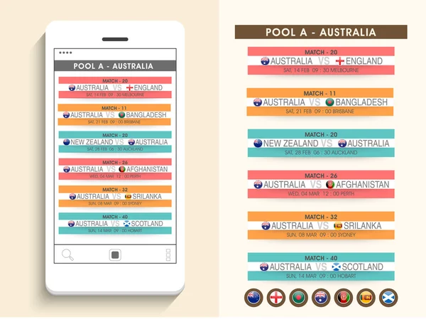 Australia, World Cup 2015 match schedule. — Stock Vector