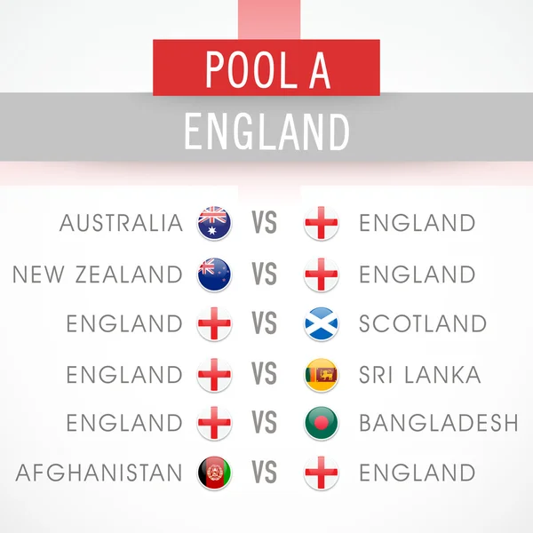 Angleterre Coupe du Monde 2015 calendrier des matchs . — Image vectorielle