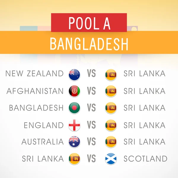 세계 컵 2015의 방글라데시 경기 일정. — 스톡 벡터