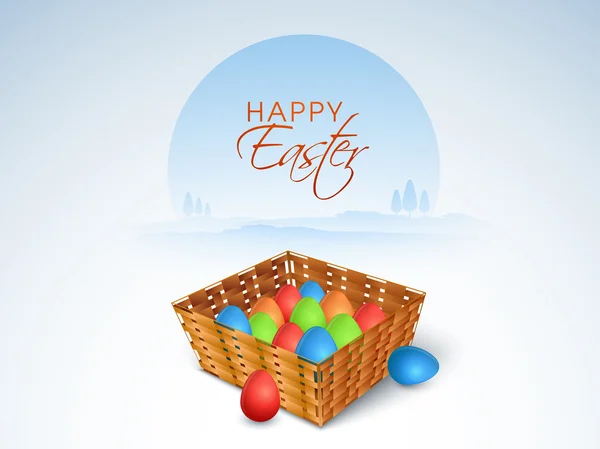 Canasta de huevos coloridos para la feliz celebración de Pascua . — Vector de stock