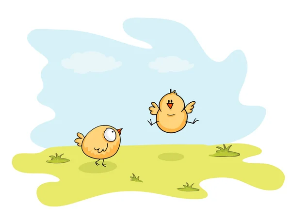 Glad påskfirande med söta kycklingar. — Stock vektor