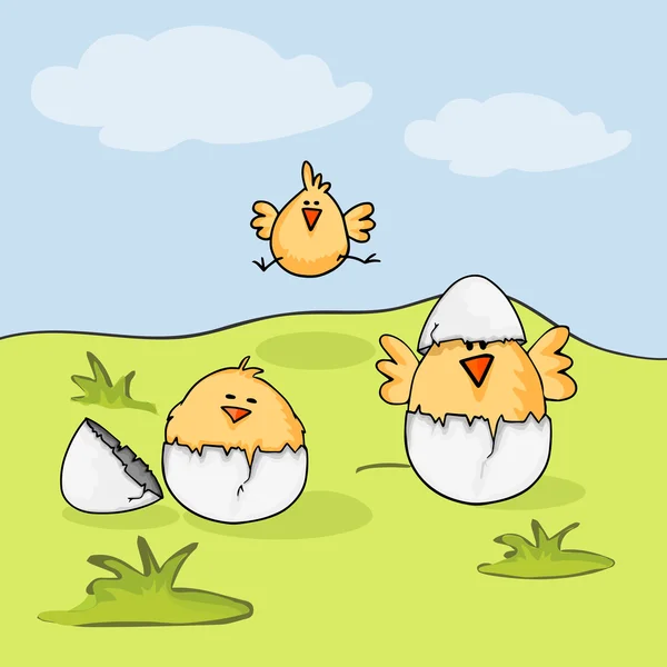 Happy Easter celebration with cute chicks. — Stock Vector