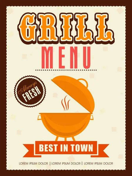 Stylish grill menu card, template or flyer design. — Stock Vector