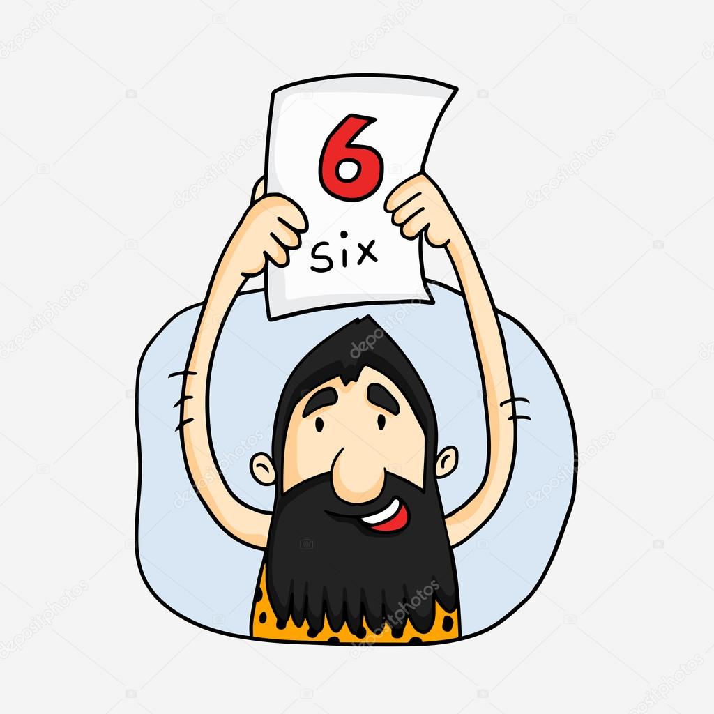 Caveman showing sixer for Cricket concept.