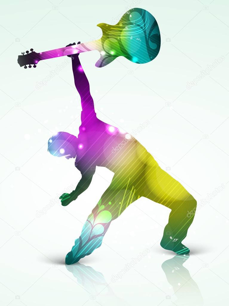 Man dancing and playing guitar.