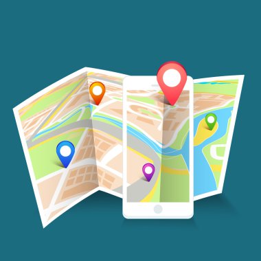 Gezinti iğne ile şehir haritası.