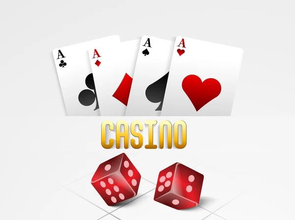 Jogar cartas com dados vermelhos para Casino . — Vetor de Stock