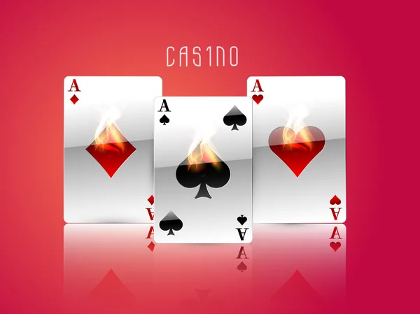 Ace playing cards with flame for casino concept. — Stock Vector