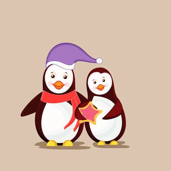 Letter van twee penguine met Christmas celebration. — Stockvector