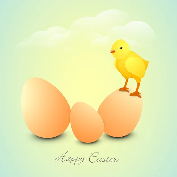かわいいひよこと卵とハッピー イースターのお祝い. — ストックベクタ