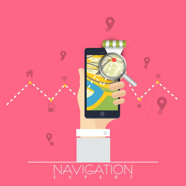 Map navigation with smartphone. — Stock Vector