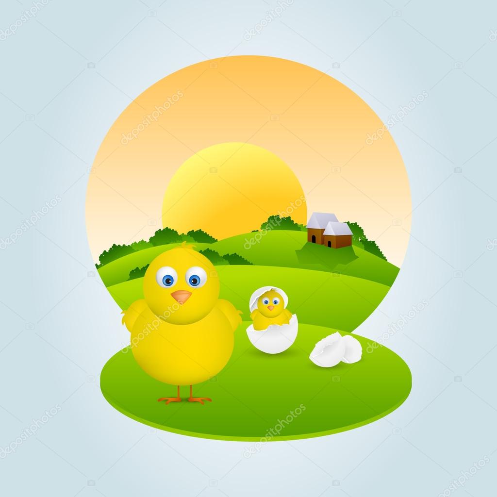 Happy Easter celebration with cute chicks.