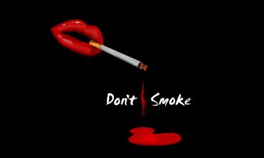 Red lips with cigarette for No Smoking Day. clipart