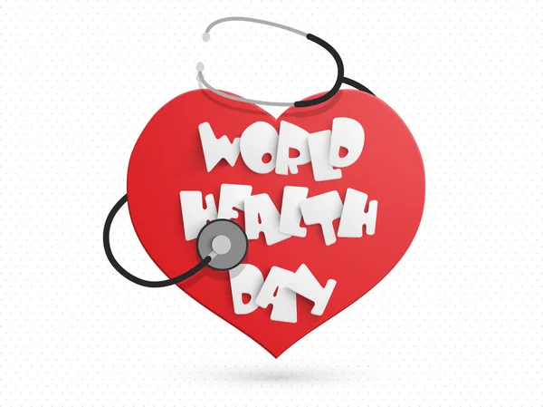 Концепция Всемирного дня здоровья с красным сердцем и стетоскопом . — стоковый вектор