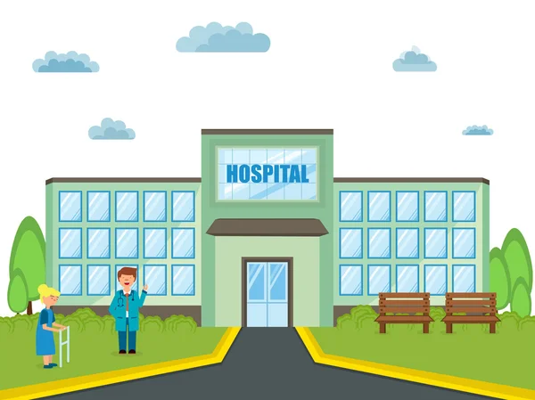 Nézd, egy kórház, orvos és a beteg. — Stock Vector