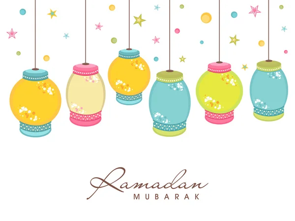 Ramadan Kareem celebrazione con lanterna appesa colorata . — Vettoriale Stock