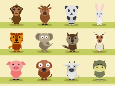 Hayvan karikatür karakter kümesi.