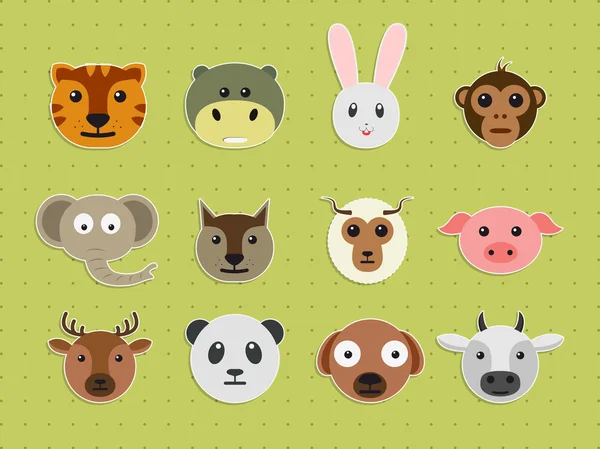 Conjunto de caras de animales . — Vector de stock