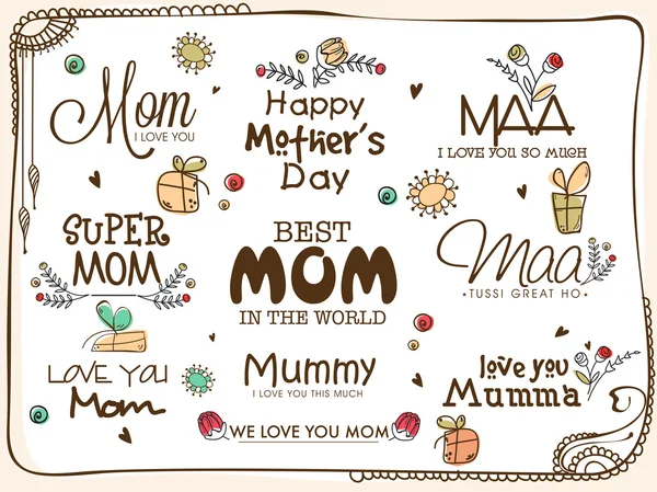 Coleção tipográfica para o Dia da Mãe Feliz . — Vetor de Stock