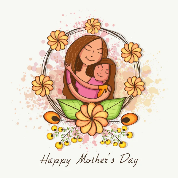Ευτυχισμένη ημέρα της μητέρας εορτασμός με χαριτωμένο μαμά και κόρη της. — Διανυσματικό Αρχείο