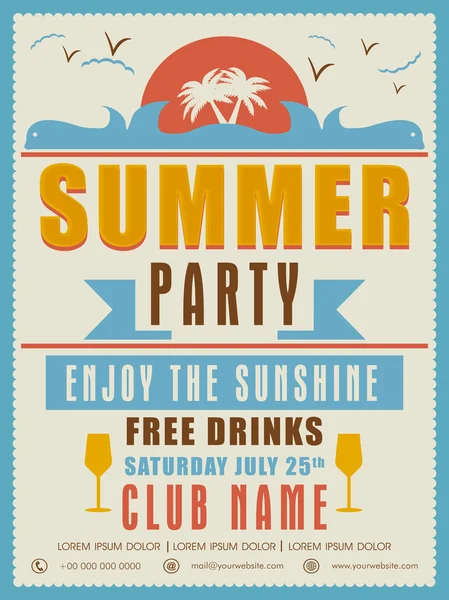Design de cartão de convite para festa de verão . — Vetor de Stock