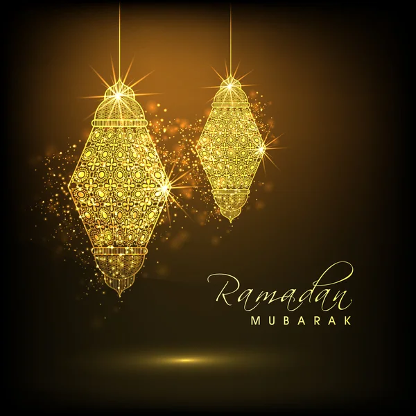 Ramadán Kareem celebración con linternas árabes . — Vector de stock