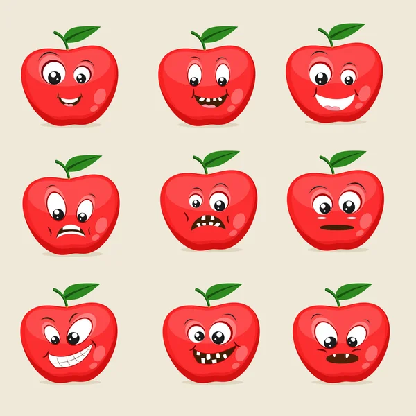 Pomme drôle dans différentes expressions . — Image vectorielle