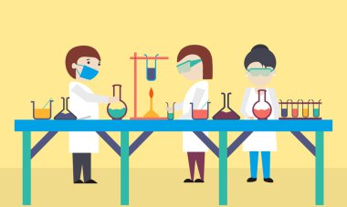 Cartoon of scientists in laboratory. clipart