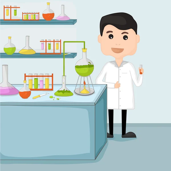Cartoon of a scientist in laboratory. — Stock Vector