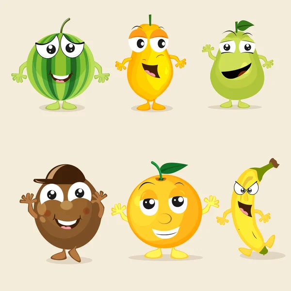 Set of funny fruit characters. — Stock Vector