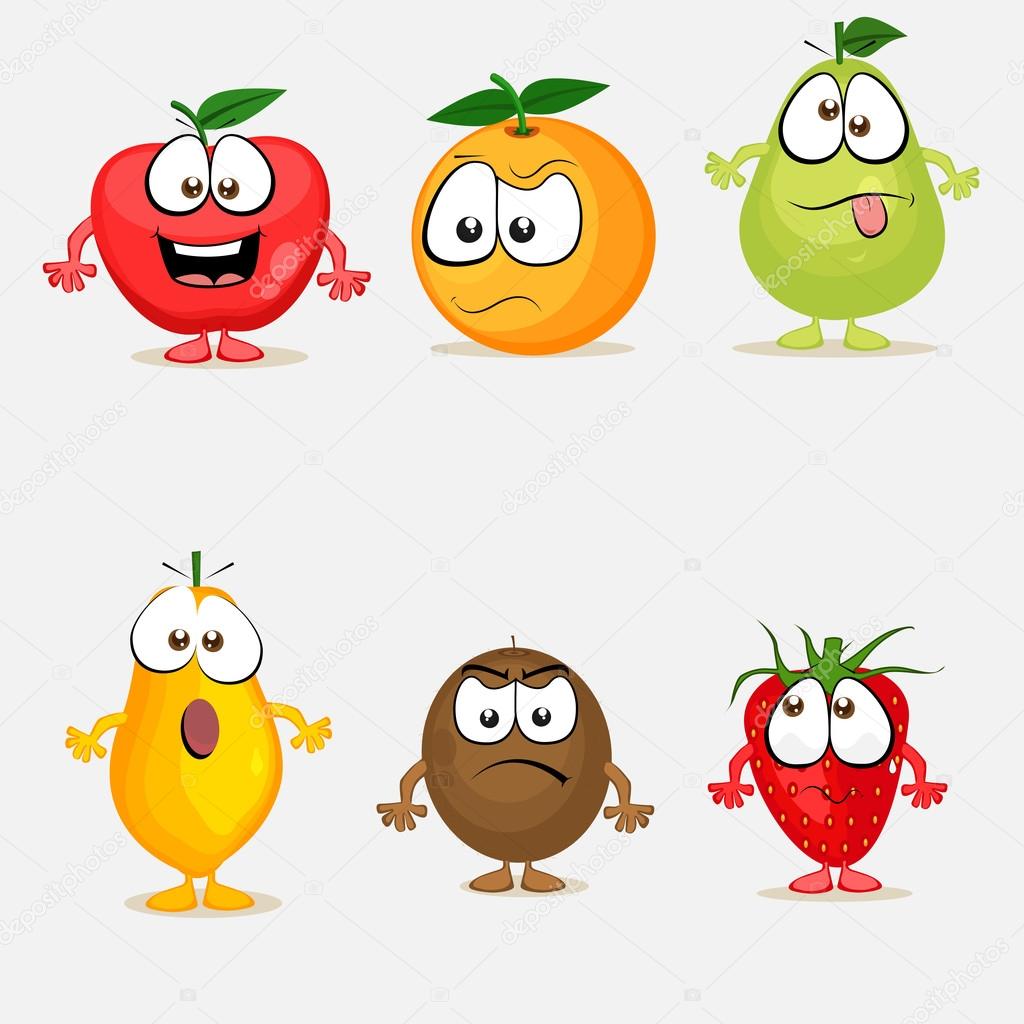 Set of colorful fruit characters.