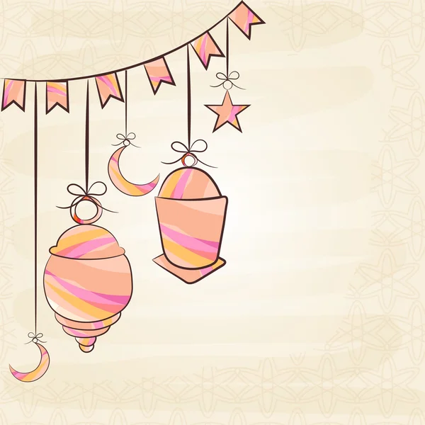 Ramadan Kareem célébration avec lampe arabe, lune et étoiles . — Image vectorielle