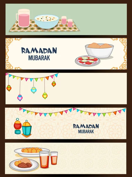Ramadan Kareem celebration web header or banner set. — Stock Vector