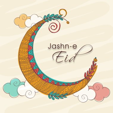 Eid mubarak kutlama ile renkli Hilal ay.