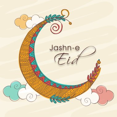 Eid Mubarak celebration with colorful crescent moon. clipart