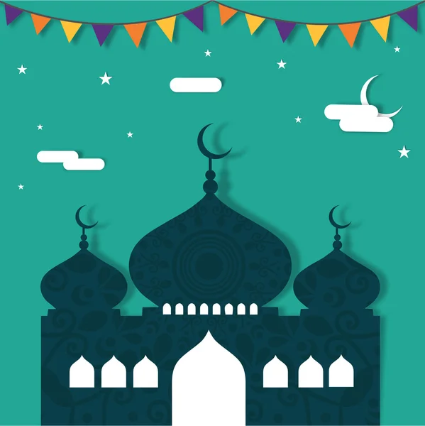 Blommig inredda moskén för Ramadan Kareem fest. — Stock vektor