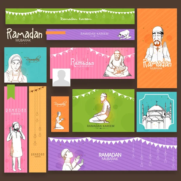 Anuncios de redes sociales, encabezado o banner para Ramadan Kareem . — Vector de stock