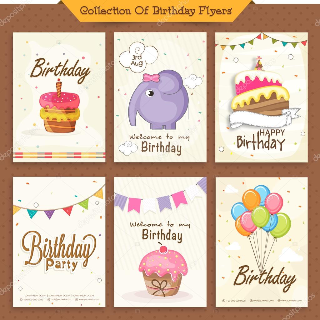 Set of Birthday Invitations Cards.