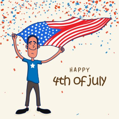 Amerikan Bağımsızlık günü kutlamaları için bayrak ile genç adam.
