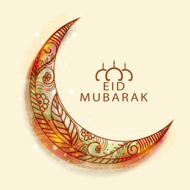 Shiny floral moon for Eid Mubarak celebration. clipart