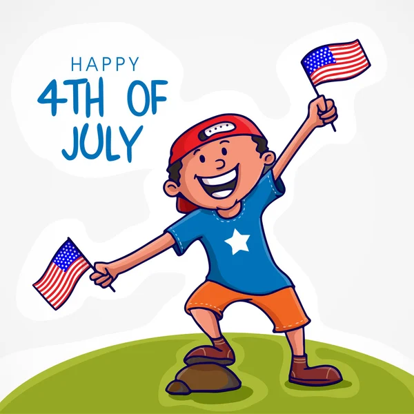 Cute boy with flag for American Independence Day celebration. — Stock Vector