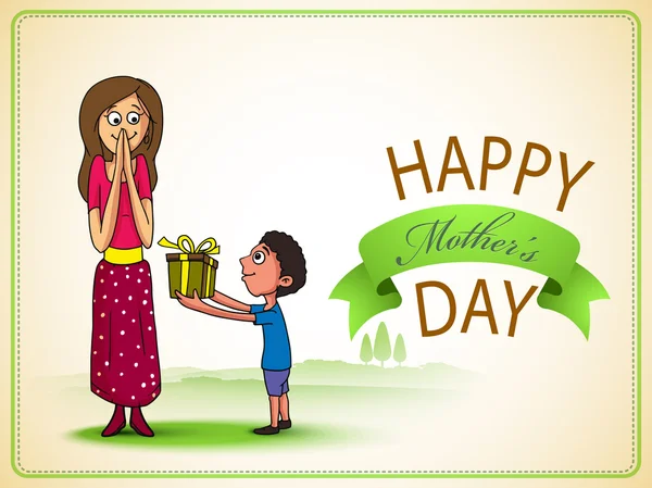 Feliz celebração do Dia das Mães com a mãe e seu filho . — Vetor de Stock