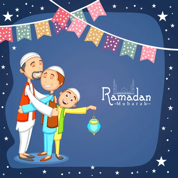 Feliz pueblo musulmán celebrando el Ramadán Kareem . — Vector de stock