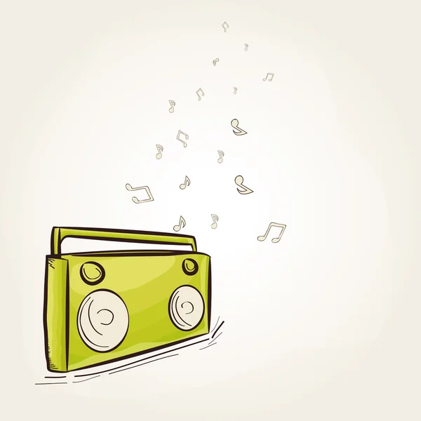 Radio vintage con notas musicales . — Vector de stock