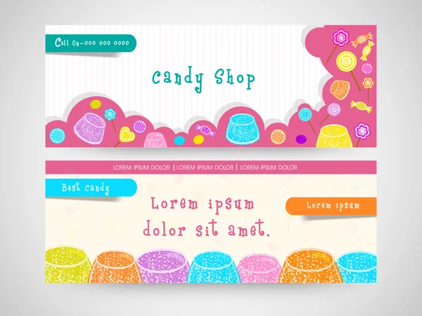 Website header or banner set for candy shop. — Stock Illustration Website header or banner set for candy shop. Stock Illustration