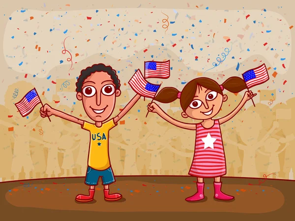 Amerikai függetlenség napja ünnepség a boldog gyerekek. — Stock Vector