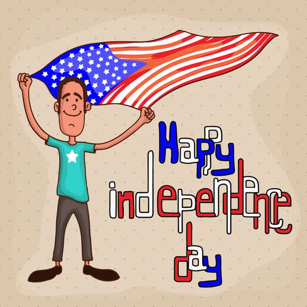 Happy man with flag for American Independence Day celebration. — Stock Vector