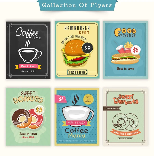 Collectie van eten en drinken flyers. — Stockvector